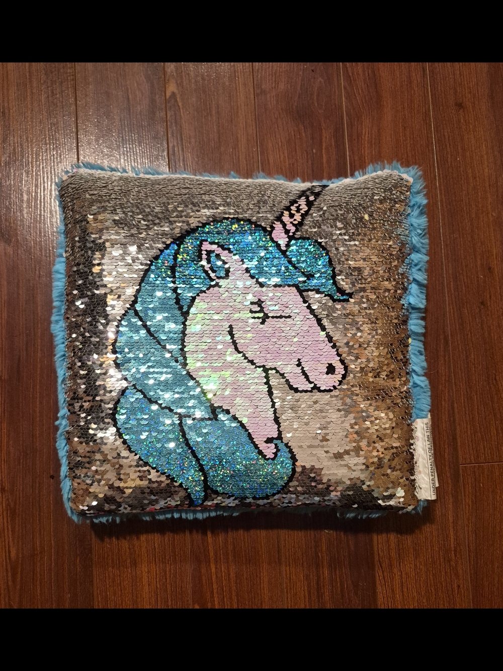 Sequin Unicorn Throw Pillow - Blue, Pink, Silver